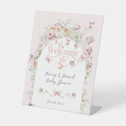 Signe De Table Petit Buterfly Blush rose Floral Baby shower fille (Recto)