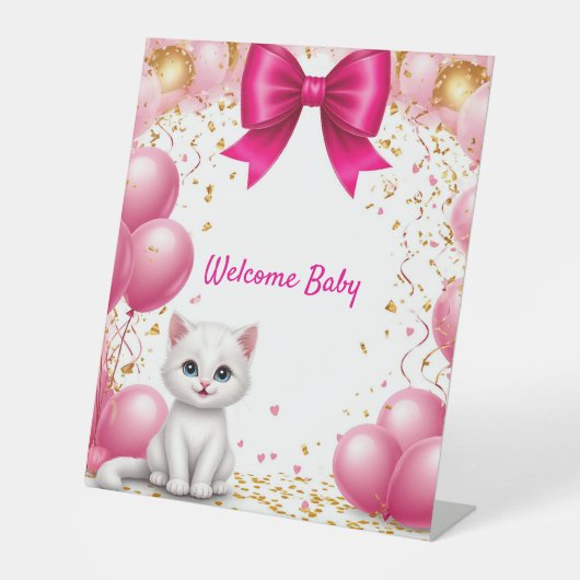 Signe De Table Petit Chat Bienvenue Bébé 🐱 (Recto)