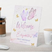 Signe De Table Petit Papillon rose violet fille Anniversaire Bien (In SItu)