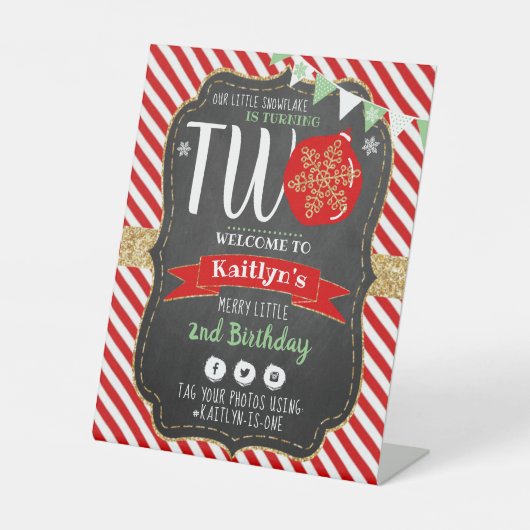 Signe De Table Petit Snowflake Turning 2 ! Noël 2 Anniversaire (Recto)