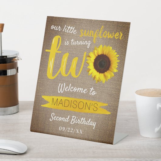 Signe De Table Petit tournesol 2e anniversaire Bienvenue (In SItu)