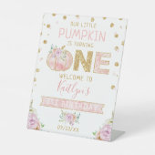 Signe De Table Petites filles Citrouilles 1er anniversaire Affich (Recto)