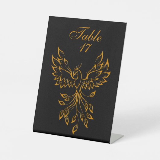 Signe De Table Phoenix de cuivre se lève sur noir (Recto)