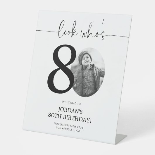 Signe De Table Photo 80th Birthday Affiche de bienvenue | Regarde (Recto)
