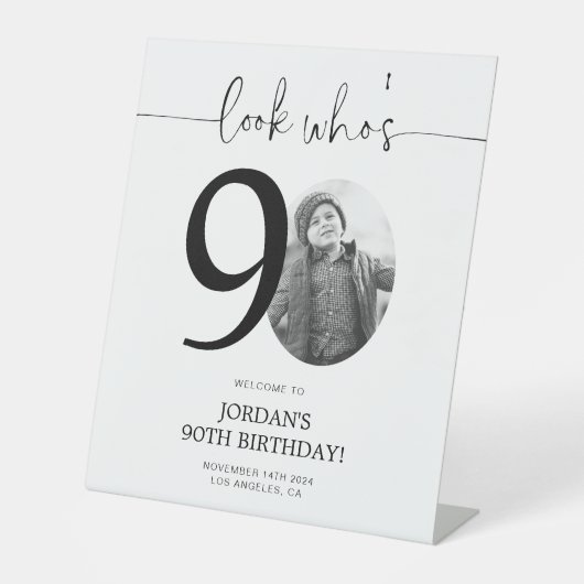 Signe De Table Photo 90e Affiche de bienvenue d'anniversaire | Re (Recto)