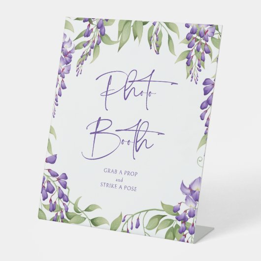 Signe De Table Photo Booth Purple Floral Script Mariage (Recto)