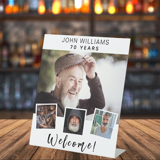 Signe De Table Photo collage blanc fête d'anniversaire bienvenue