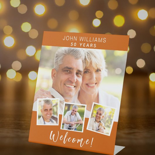 Signe De Table Photo collage brûlé orange fête d'anniversaire bie