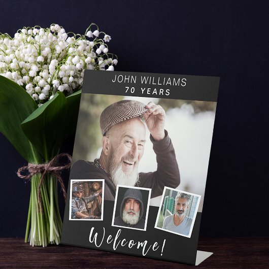 Signe De Table Photo collage noir blanc fête d'anniversaire bienv