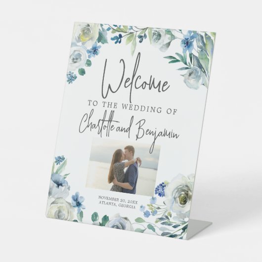 Signe De Table Photo Florale Printemps Bleu Bienvenue à notre Mar (Recto)