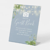Signe De Table Photo Livre d'invité Vert Dusty Mariage bleu (Recto)