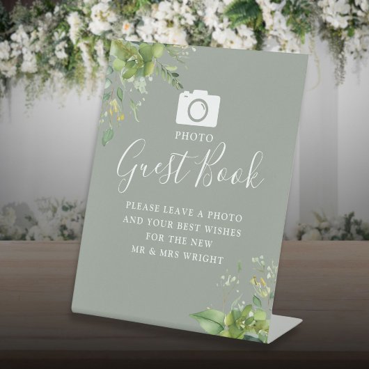 Signe De Table Photo Livre d'Invité Vert Sage Green Mariage