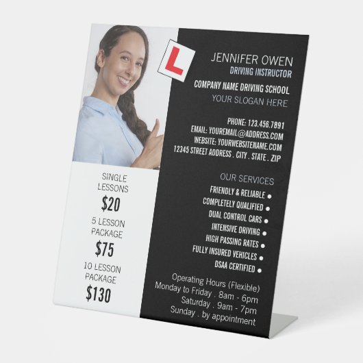 Signe De Table Photo personnalisée, École de conduite, Instructeu (Recto)