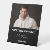 Signe De Table Photo personnalisée noir blanc gars 30e anniversai (Recto)