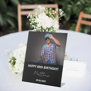 Signe De Table Photo personnalisée noir blanc gars 60e anniversai
