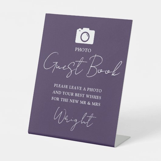 Signe De Table Photographie Livre d'invité Script Mariage violet (Recto)