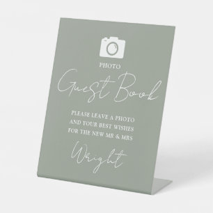 Signe De Table Photographie Livre d'invité Script Sage Green Mari