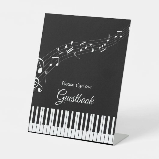 Signe De Table Piano Keys Notes musicales Mariage noir et blanc (Recto)