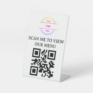 Signe De Table Pied de logo de menu sans contact Code QR Blanc Mi