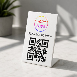Signe De Table Pied de logo de menu sans contact QR Code blanc mi