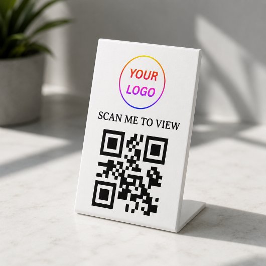 Signe De Table Pied de logo de menu sans contact QR Code blanc mi