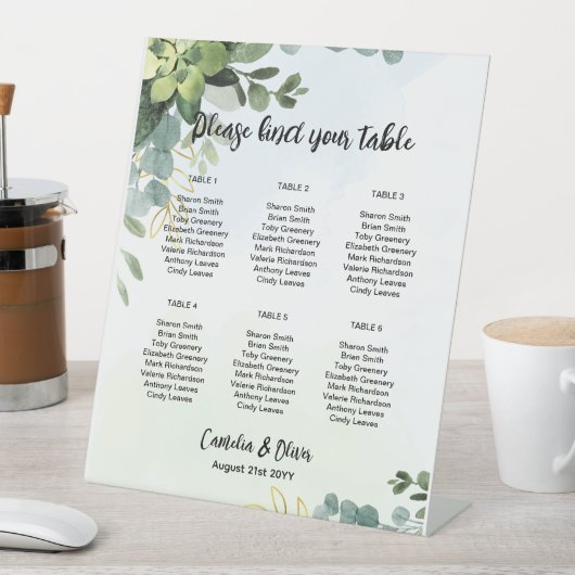 Signe De Table Piédestal 6 Mariage Tableau de siège Vert P (In SItu)