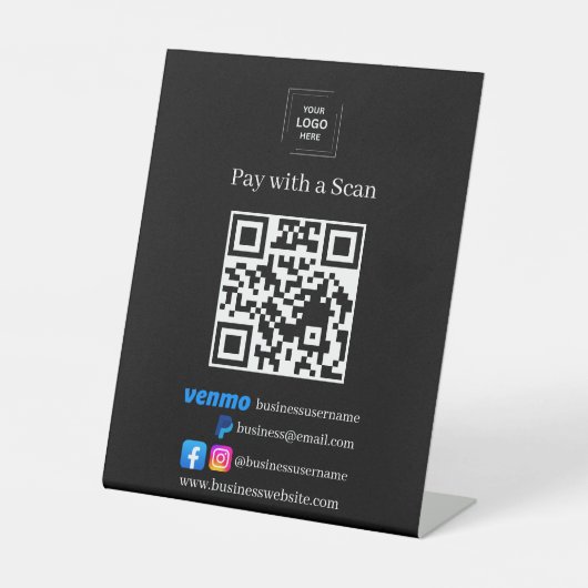 Signe De Table Piedestal de paiement par scan de code QR Black Ze (Recto)