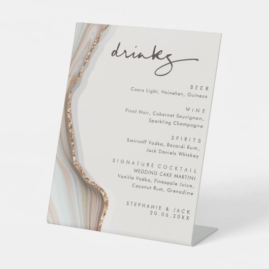 Signe De Table Pierre Marbre Agate Mariage Boissons Bar Menu (Recto)
