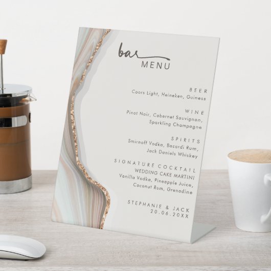 Signe De Table Pierre Marbre Agate Mariage Boissons Bar Menu (In SItu)