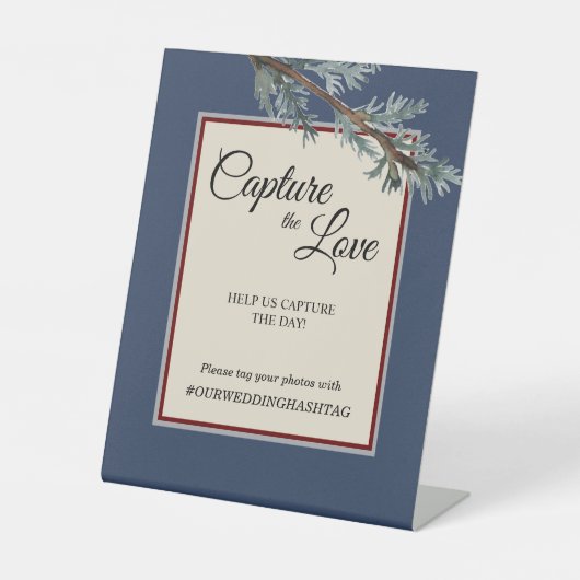 Signe De Table Pine Bleu Mariage d'hiver Capture l'Amour (Recto)
