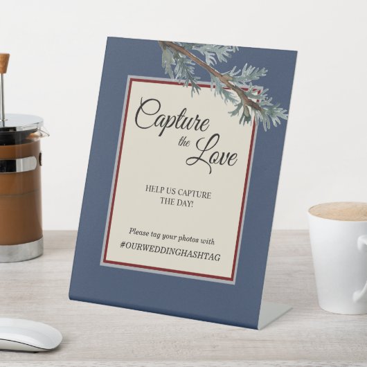 Signe De Table Pine Bleu Mariage d'hiver Capture l'Amour (In SItu)