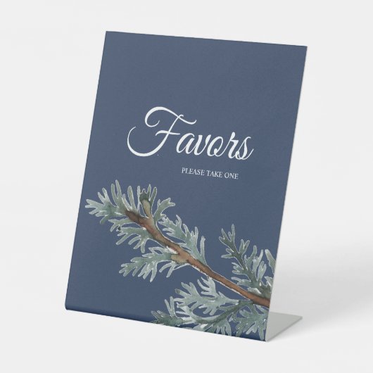 Signe De Table Pine Bleu Mariage d'hiver Faveurs Piédestal (Recto)