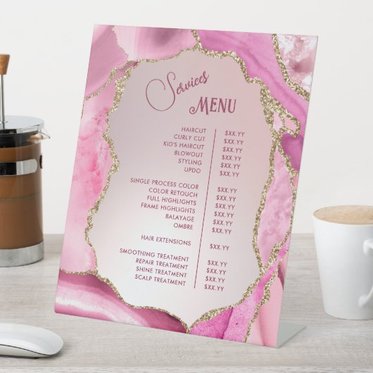 Signe De Table Pink Agate Faux Foil Services Menu (In SItu)