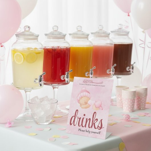 Signe De Table Pink Aqeeqah Baby girl drinks Sign