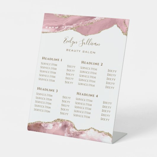 Signe De Table Pink Blush Agate Beauté Salon Tarifs (Recto)