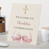 Signe De Table Pink blush bow ivory Confirmation welcome (In SItu)
