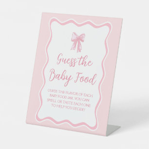 Signe De Table Pink Bow Baby shower Guess Baby Food Game