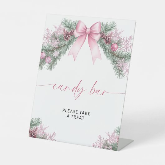 Signe De Table Pink Bow Christmas Candy Bar (Recto)
