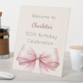 Signe De Table Pink bow crème beige fête d'anniversaire bienvenue (In SItu)
