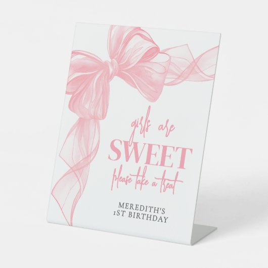 Signe De Table Pink Bow Girls Sweets Bar Sign (Recto)