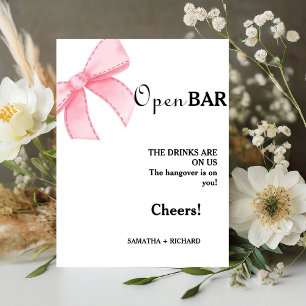Signe De Table Pink Bow Open Bar Mariage Boissons Bar Signer