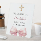 Signe De Table Pink bow photo First Holy Communion welcome (In SItu)