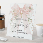 Signe De Table Pink Bow Rose Floral Girl First Communion (In SItu)