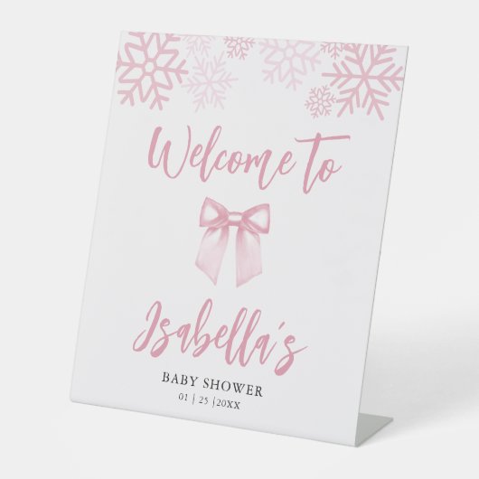 Signe De Table Pink Bow Snowflake Baby Shower Welcome (Recto)
