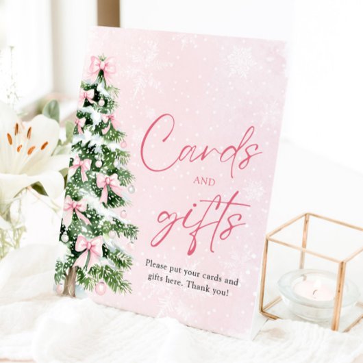 Signe De Table Pink Bows Arbre de Noël Cartes et Cadeaux