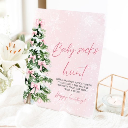 Signe De Table Pink Bows Christmas Tree Chaussettes pour bébé Cha