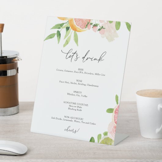 Signe De Table Pink Citrus Buvons Barre Signal (In SItu)