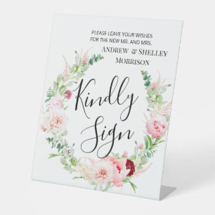 Signe De Table Pink Dahlia Signer Kindly Mariage Livre d'invité