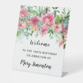 Signe De Table Pink Floral 100e fête d'anniversaire Bienvenue (Recto)