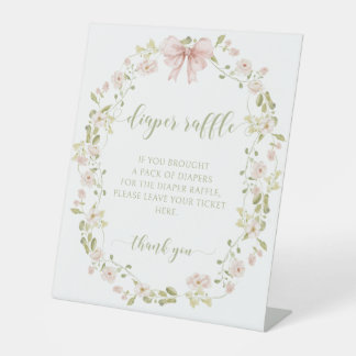 Signe De Table Pink Floral Bow Baby Girl Shower Diaper Raffle